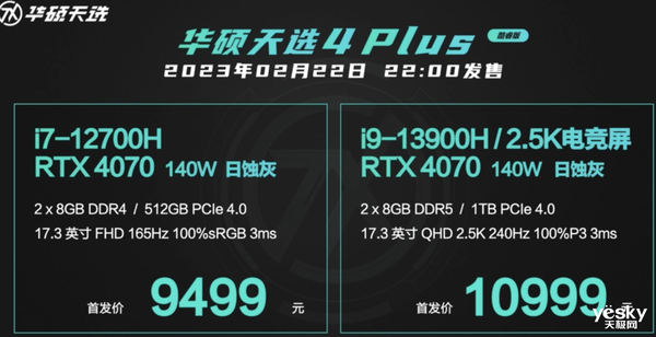 华硕天选4系列酷睿版游戏本发布，仅需7299元起！