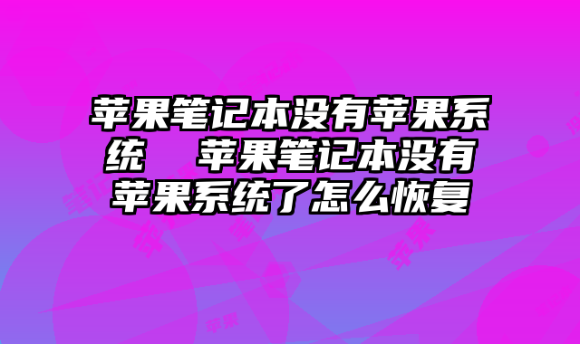 苹果笔记本没有苹果系统  苹果笔记本没有苹果系统了怎么恢复